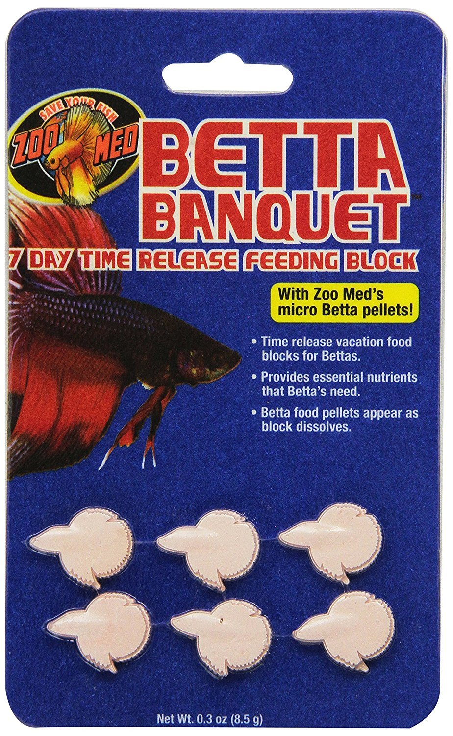 Zoo Med Betta Banquet bloques en el acuario proporcionan nutrición continua para bettas.
