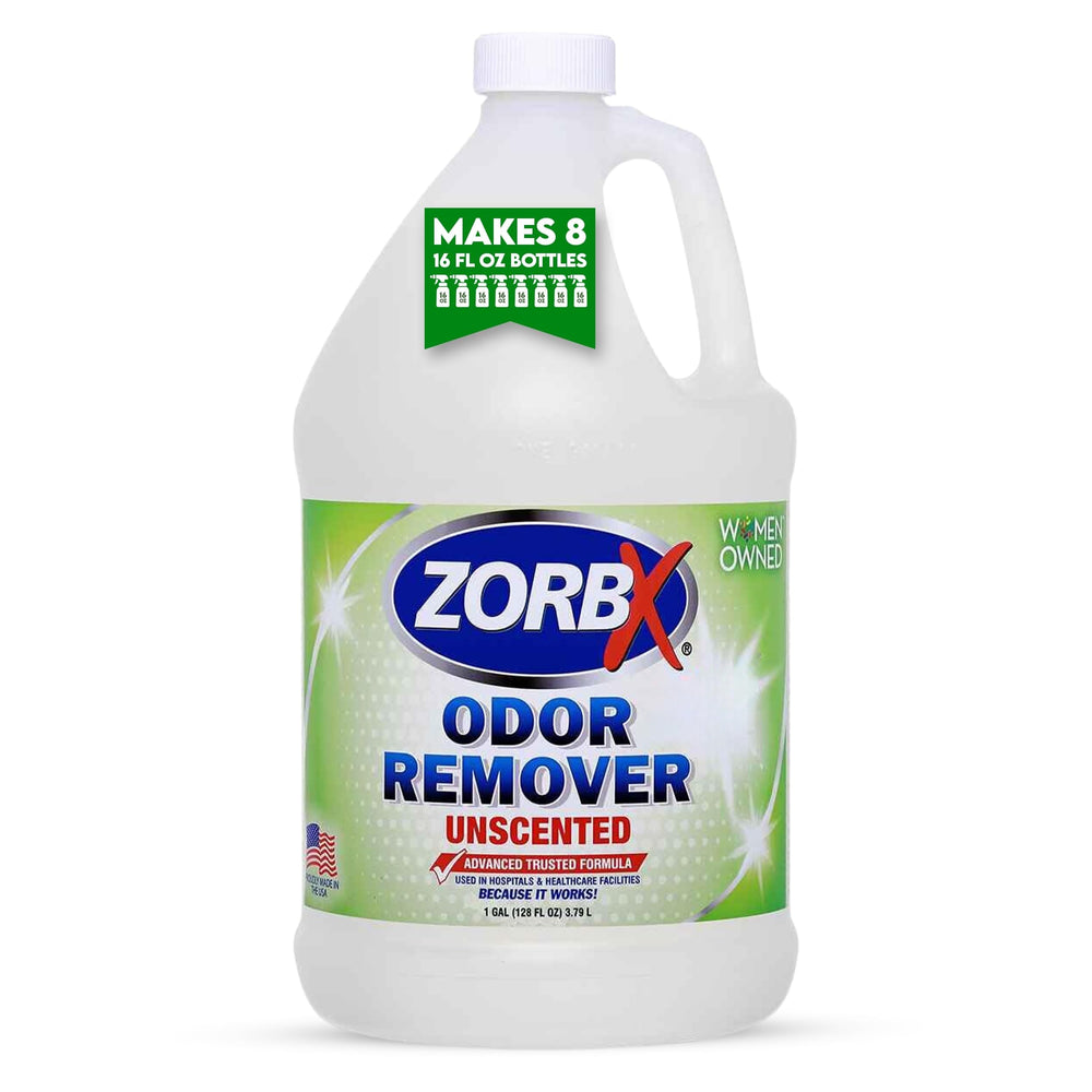 ZORBX Eliminador de Olores Sin Fragancia, botella de 128 onzas para uso general y eficaz