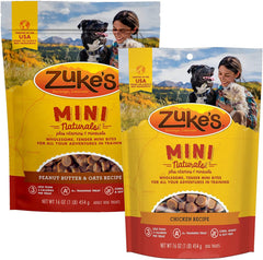 Zuke's Mini Naturals premios-entrenamiento en bolsa hermética para recompensa rápida.