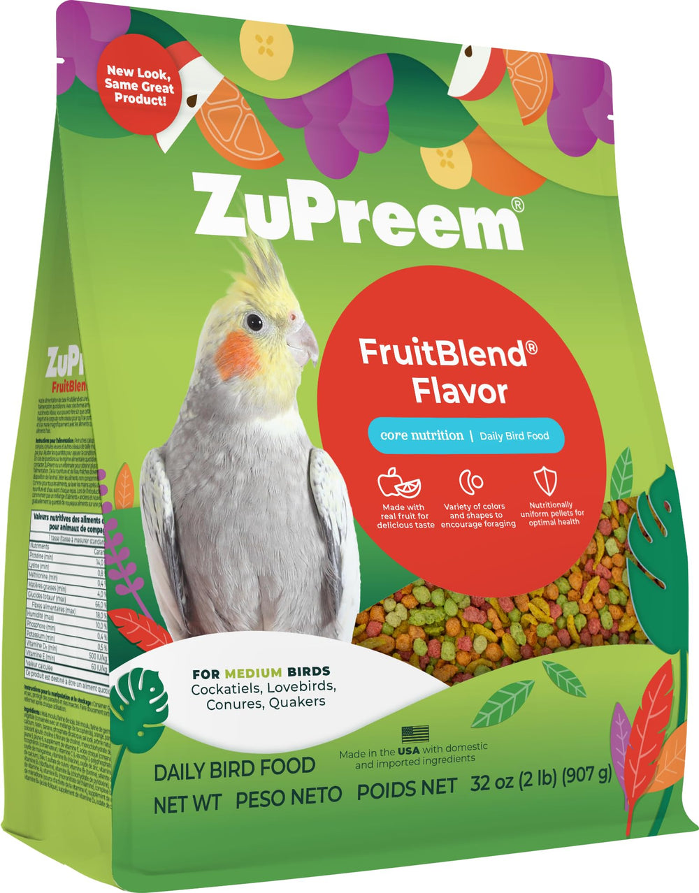 ZuPreem FruitBlend pellets-fruta para aves medianas, nutrición diaria equilibrada.