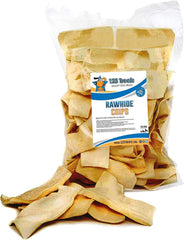 Empaque de 123 Treats chips piel cruda natural ahumado, práctico para casa.