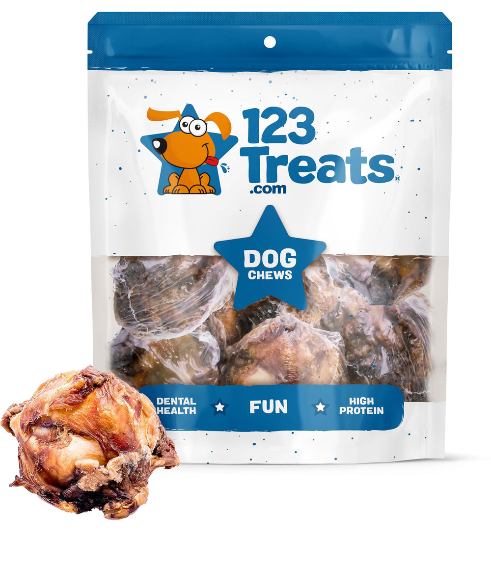 123 Treats hueso de rodilla de res envuelto individualmente para masticación segura.