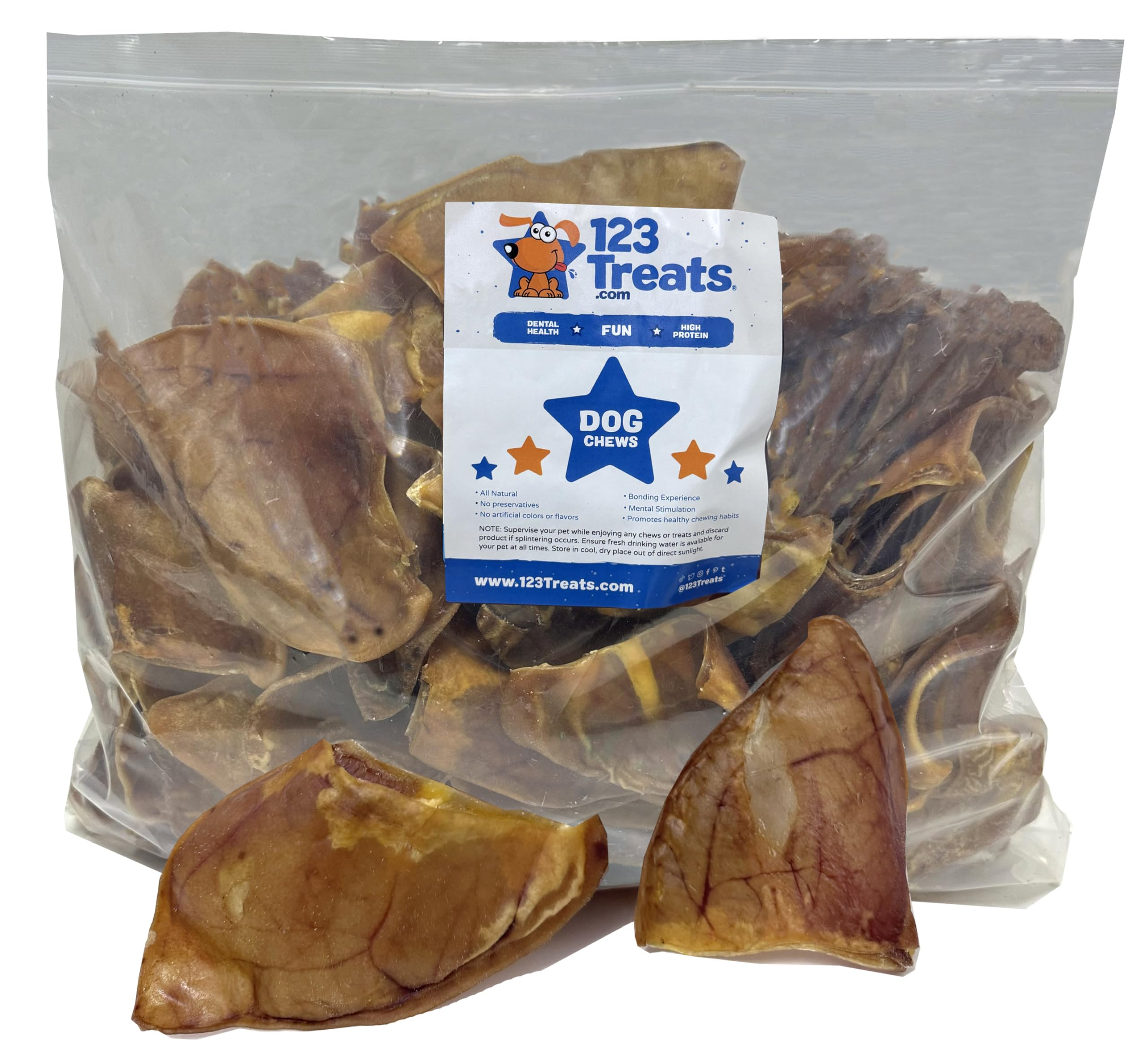 123 Treats orejas de cerdo para perros, masticación prolongada y sabor natural