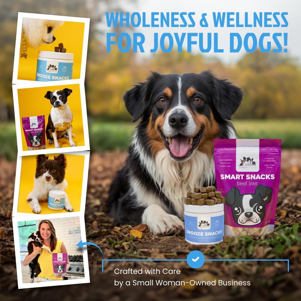 3 Paws Kitchen Snooze Snacks, calma en viajes, opción natural para perros