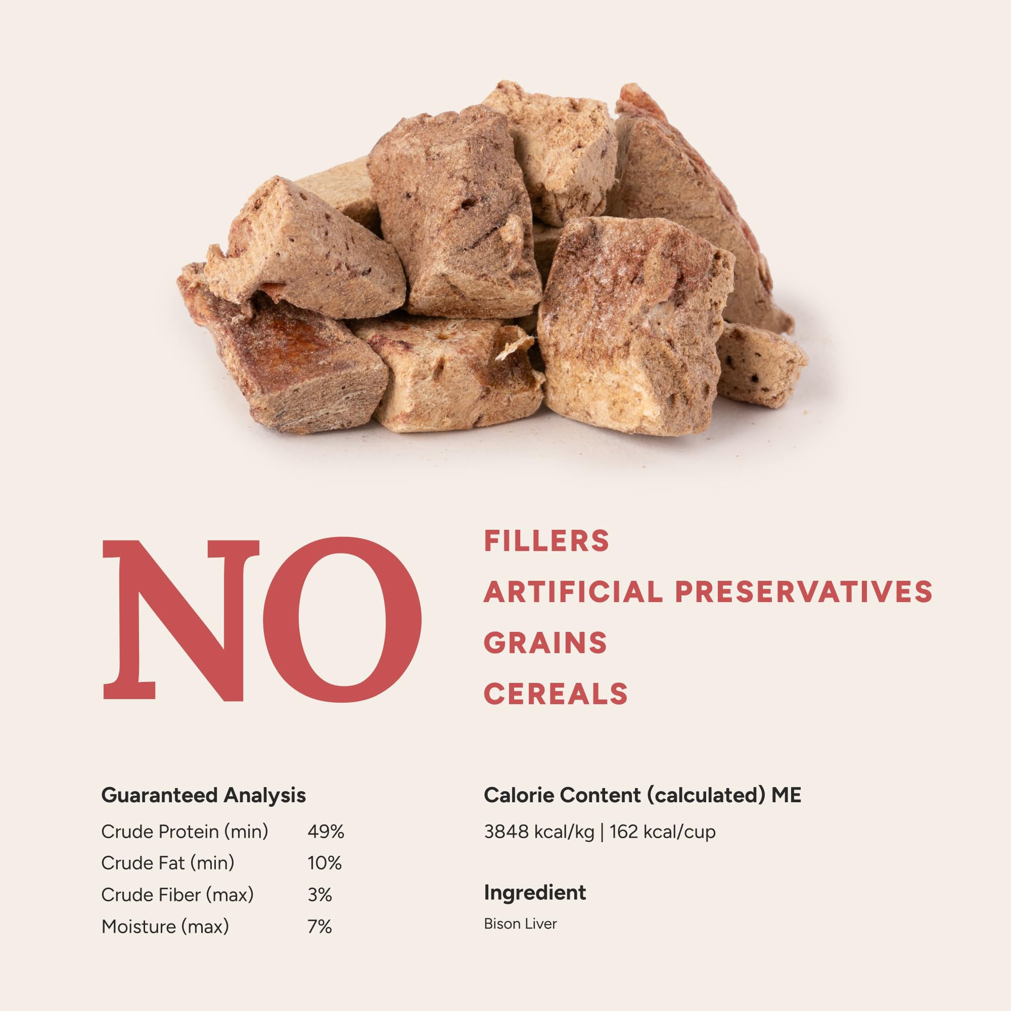 Snack natural de hígado de bisonte de 360 Pet Nutrition, sin granos.