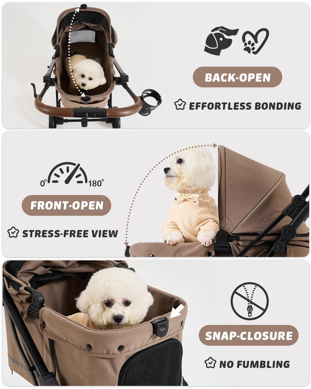 Carrito 797Audio para perros con techo 180°, acceso flexible y protección.