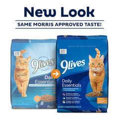 9Lives Daily Essentials sabores salmón-pollo-carne para variedad en cada comida.