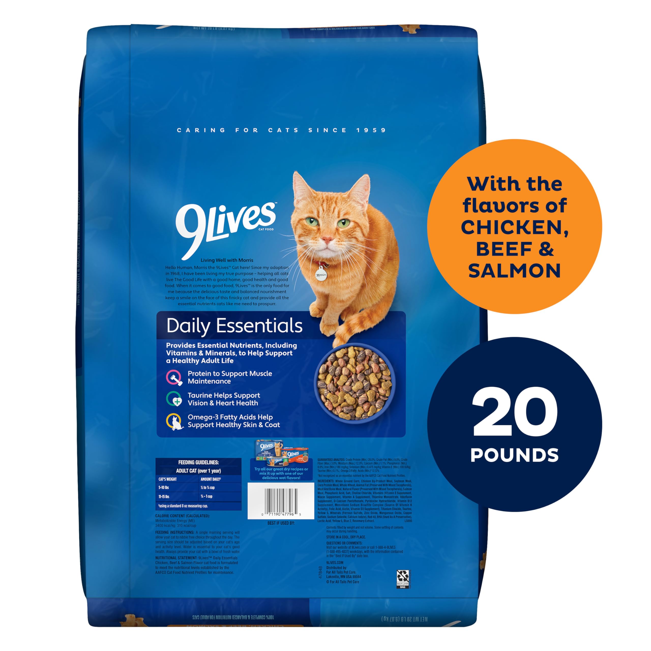 9Lives Esenciales Diarios: ingredientes con salmón, pollo y res para sabor y balance