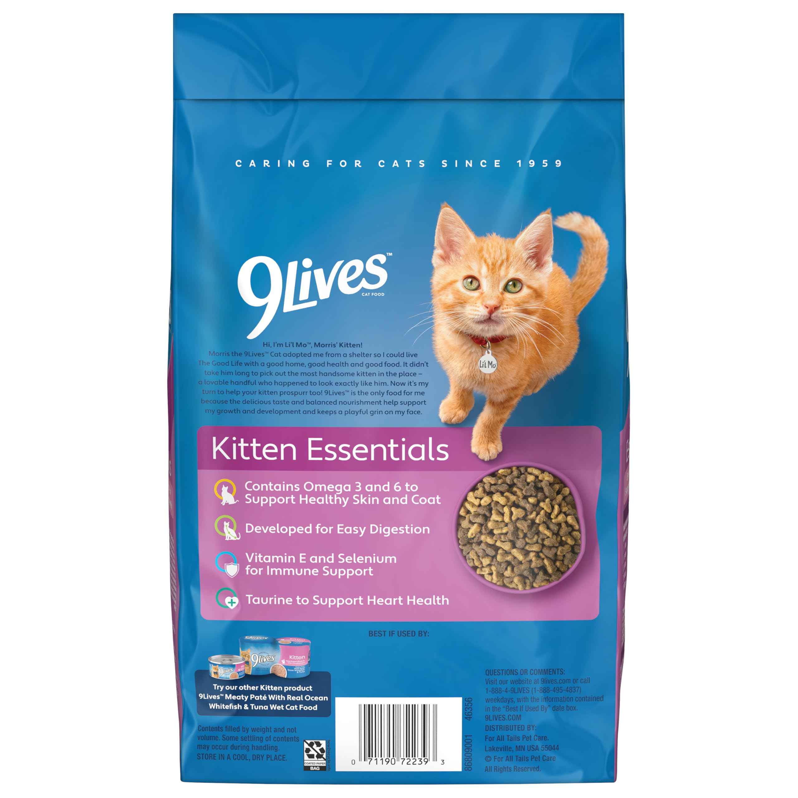 Croquetas pequeñas de 9Lives Kitten Essentials, ideales para gatitos que empiezan.