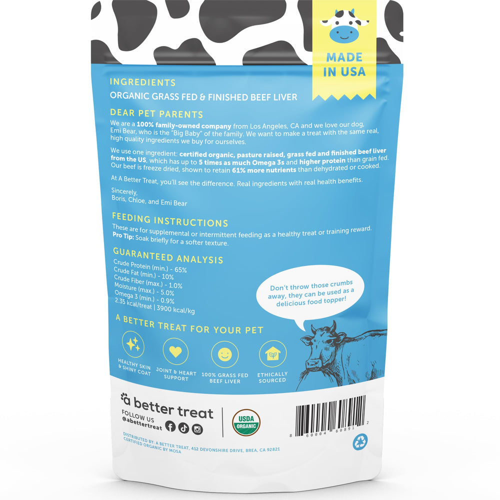A Better Treat hígado de res orgánico, apto para dietas sensibles