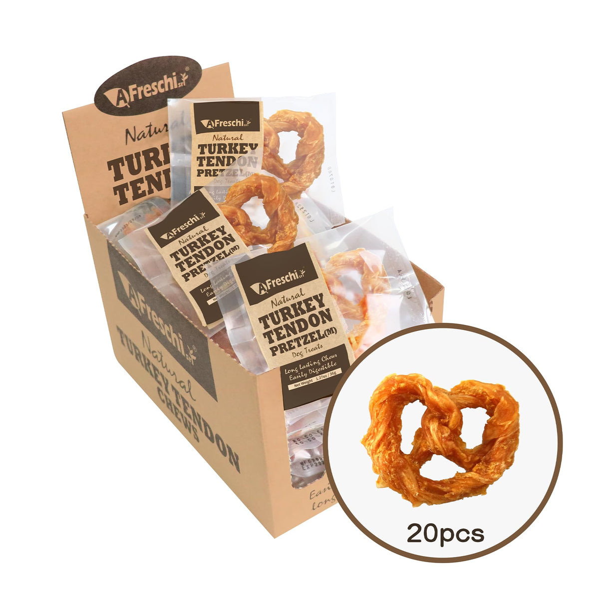 A Freschi srl tendones de pavo para perros, empaque de 20 uds, opción natural.