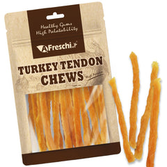 Tendones de pavo para perros de A Freschi srl en paquete de 3-5 oz, perfecto para entrenamiento.