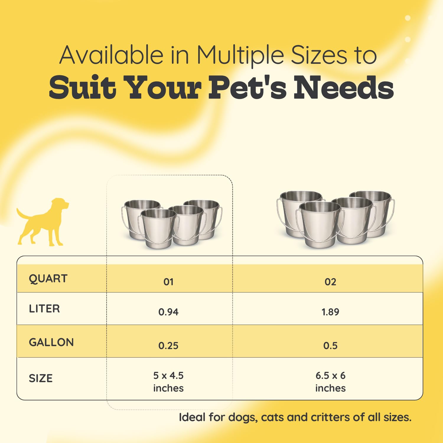 Juego de 4 baldes inoxidables AASPIRE PETS para mascotas.