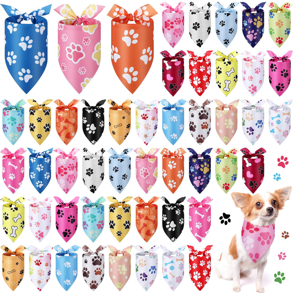 Abbylike Bandanas con huellas de perro, variedad de diseños para paseos.