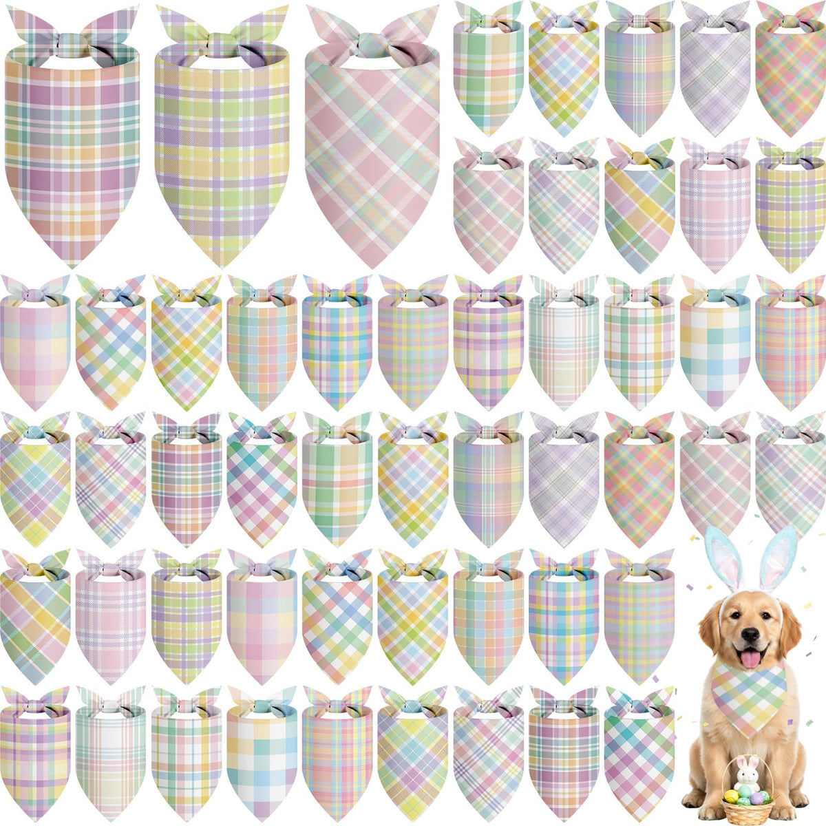 Abbylike bandanas Pascua para perro con cuadros pastel, ideal para fotos.