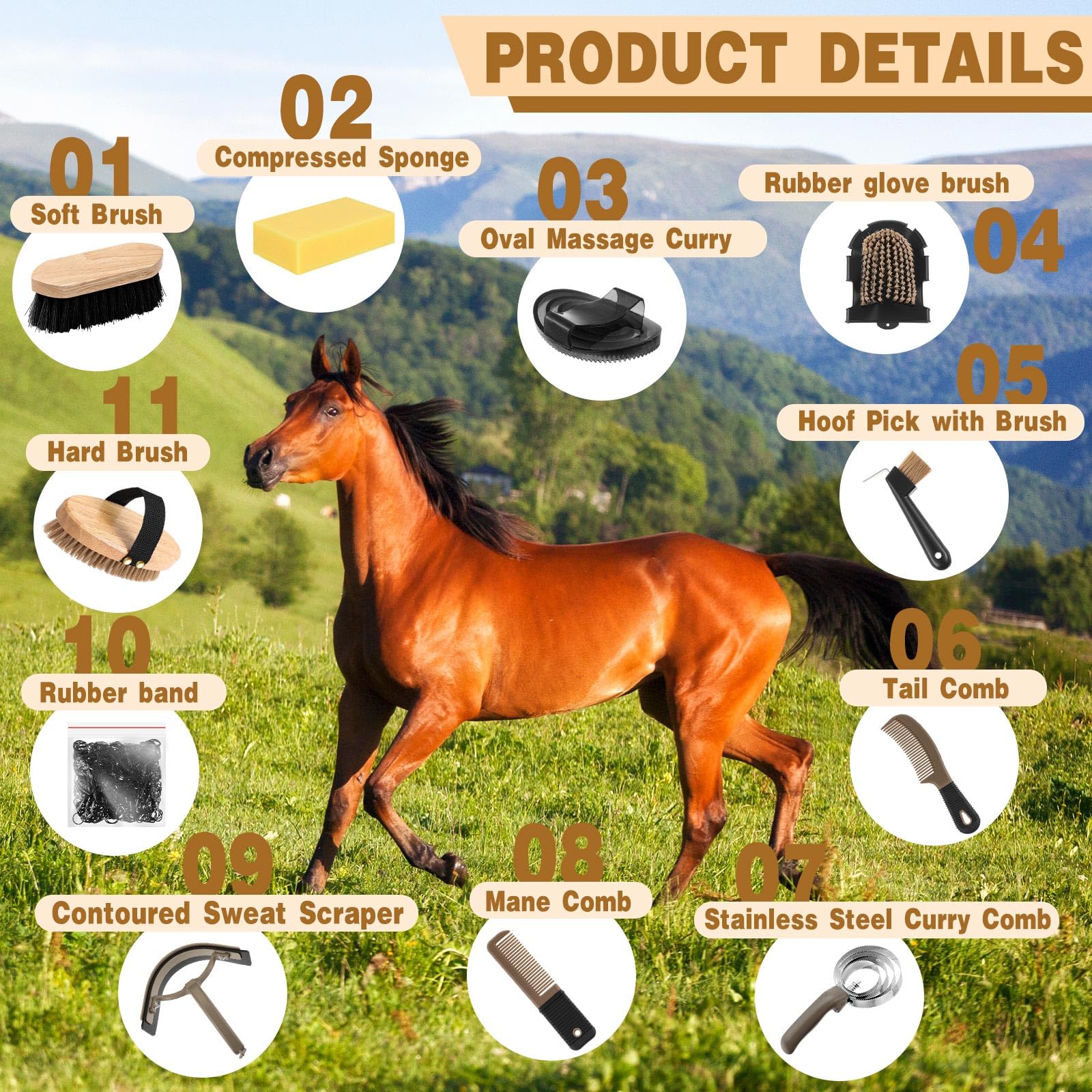 Abbylike cepillo duro para caballos, elimina suciedad y barro eficazmente