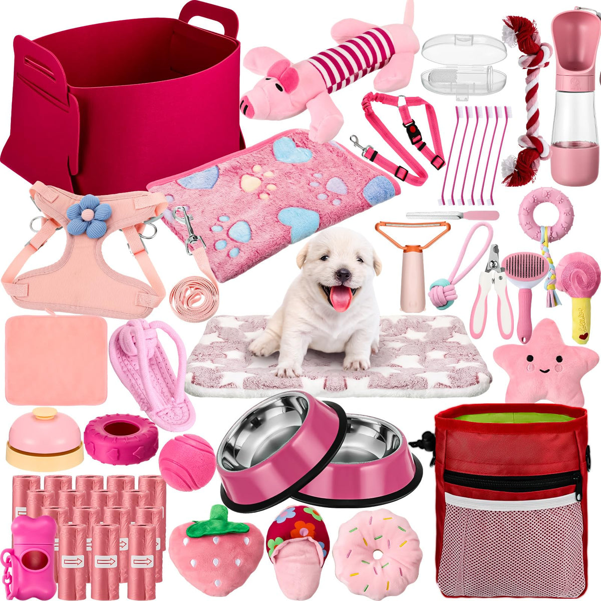 Abbylike cesta de fieltro para cachorros, organización y estética rosa