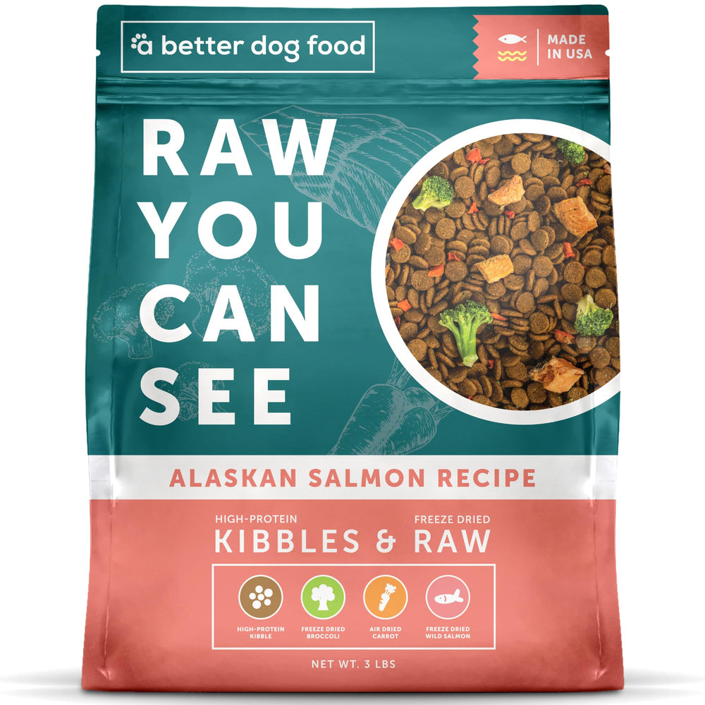 A Better Dog Food: saco frontal con salmón seco para ver la calidad de los ingredientes