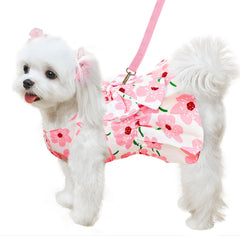 abrrlo vestido perrito rosa floral con lazo, ideal para fotos y ocasiones especiales.