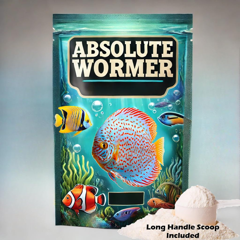 Etiqueta de Absolute Wormer con indicaciones para uso seguro en peces