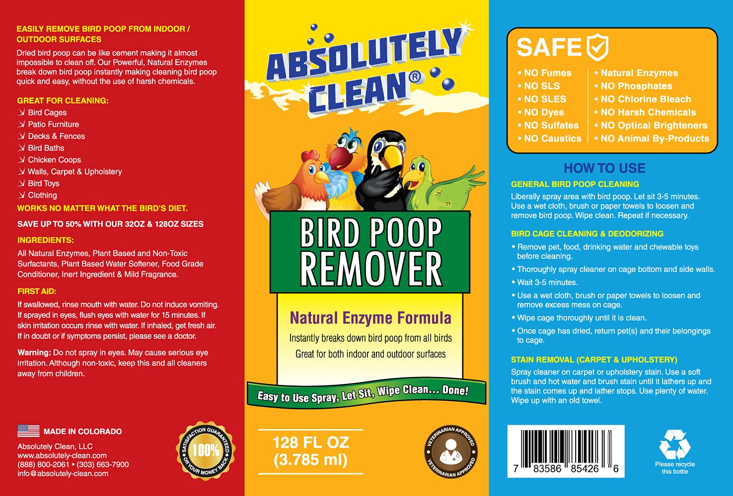 Absolutely Clean Amazing Bird Poop Remover tapicería: elimina manchas y olores