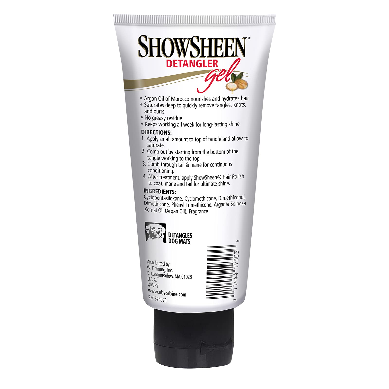 Uso en caballos y perros con Absorbine ShowSheen para manejo seguro de nudos.