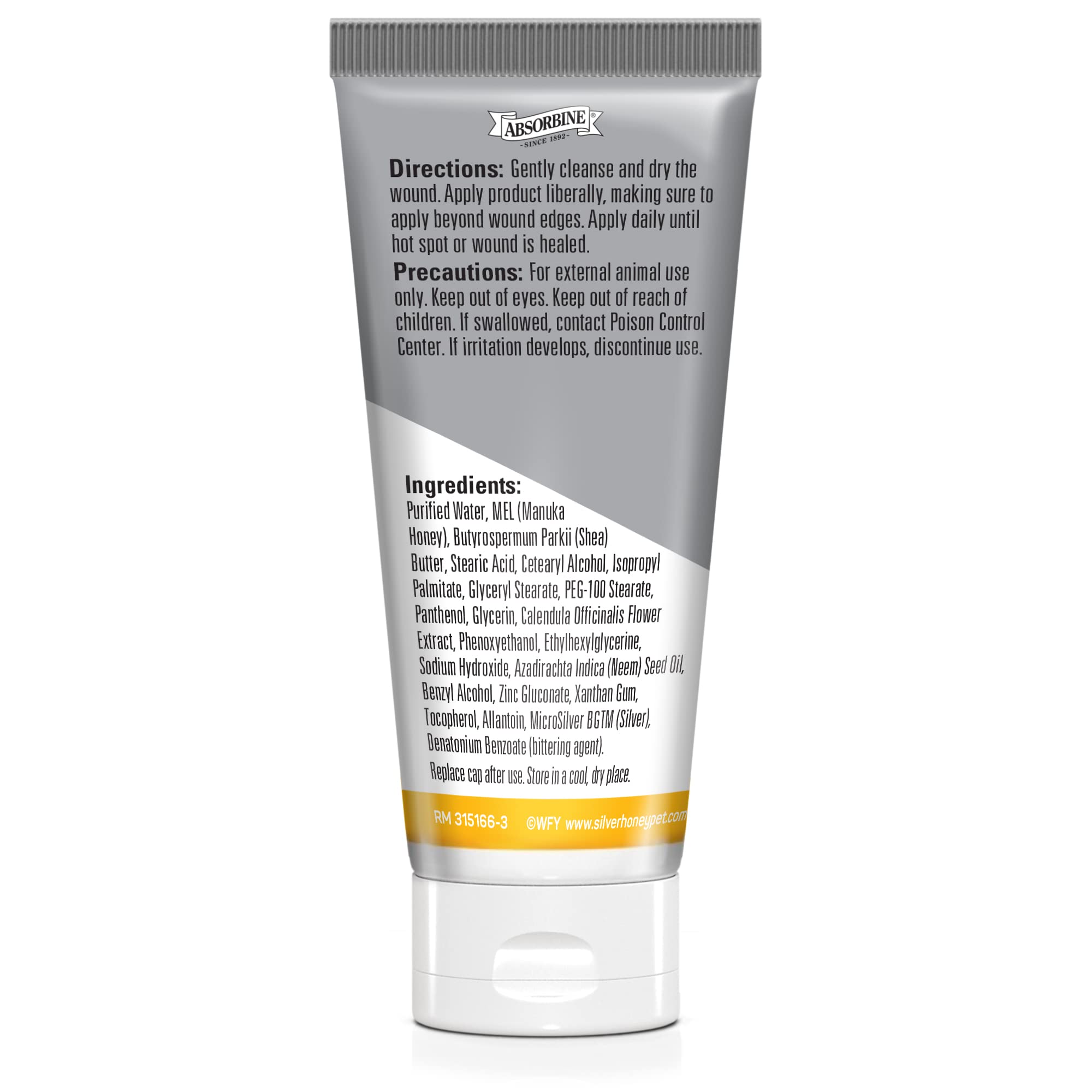 Absorbine Silver Honey Ungüento aplicado en herida de perro para cuidado suave