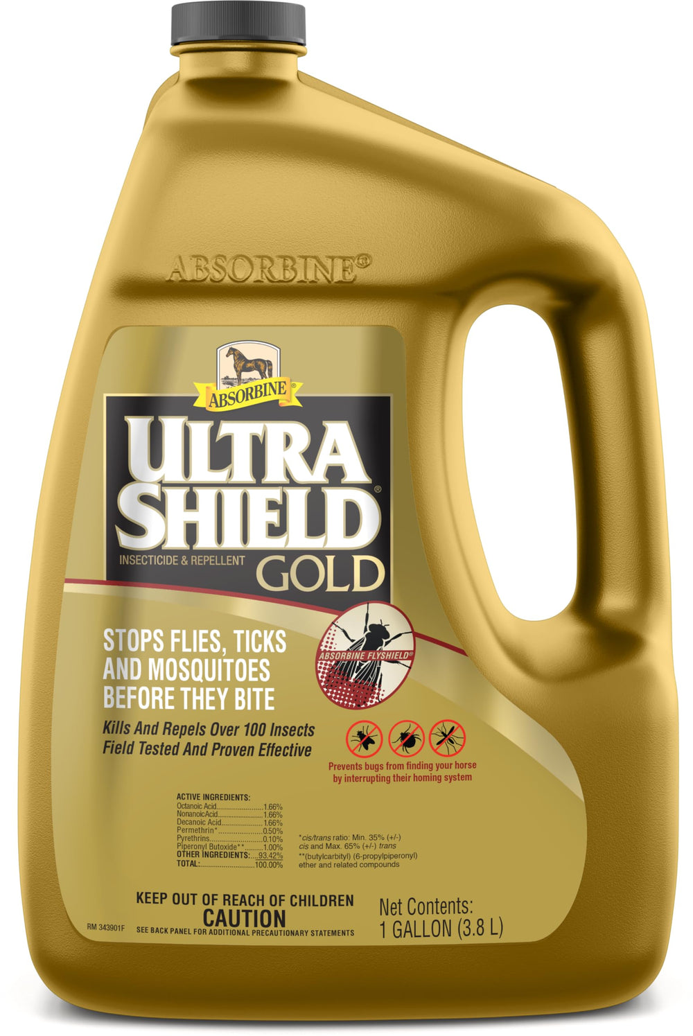 Absorbine UltraShield Gold: botella lista para aplicar y protección contra insectos