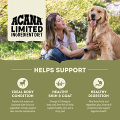ACANA 65 por ciento de ingredientes animales de una sola fuente para nutrición concentrada.