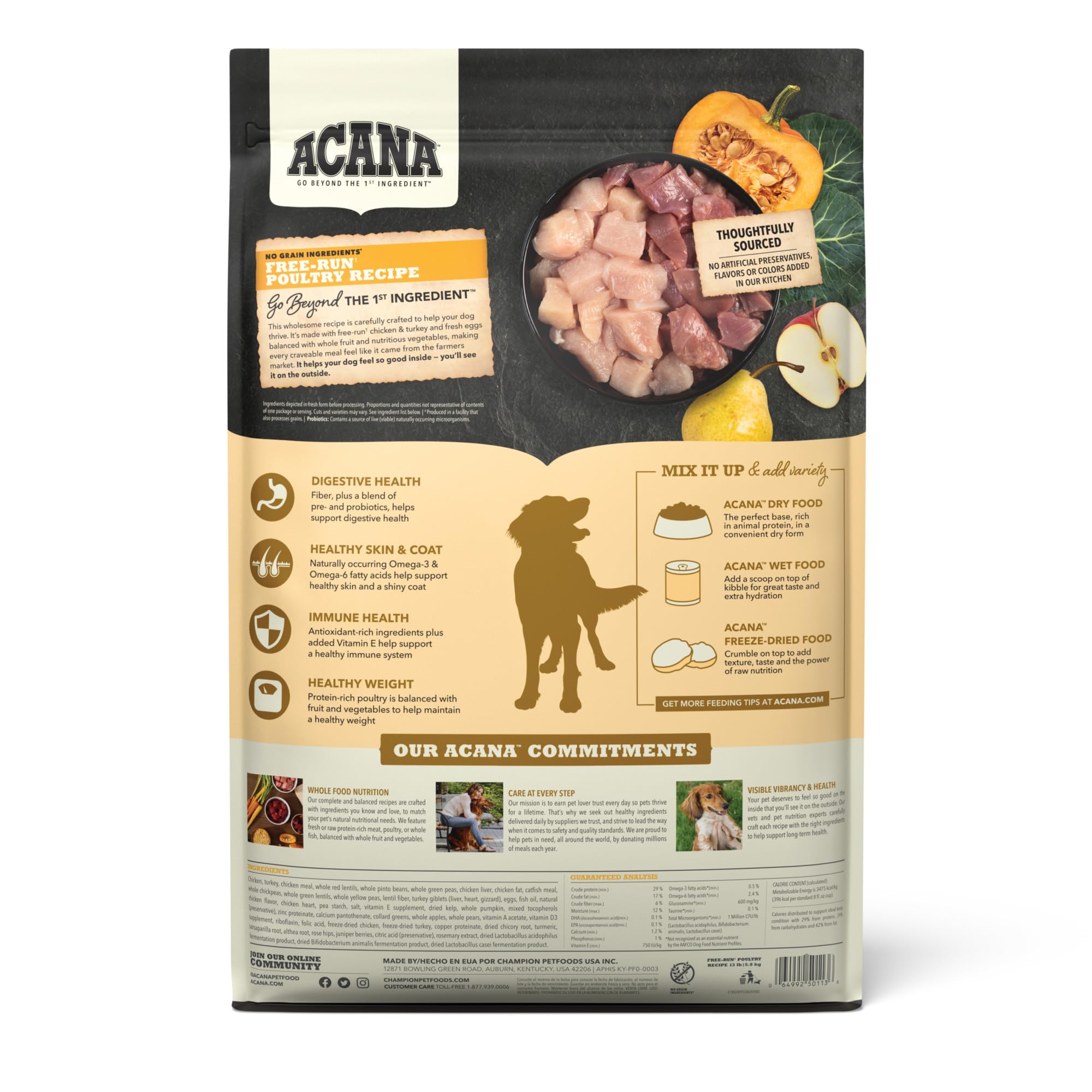 ACANA Alimento Seco Sin Granos con Pollo, Pavo y Huevos Libres de Jaula para perros.