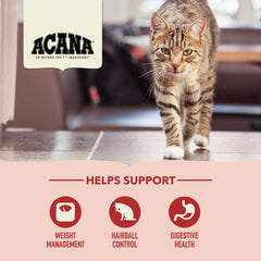 ACANA Entrada Interior, bolsa abierta mostrando croquetas para gatos.