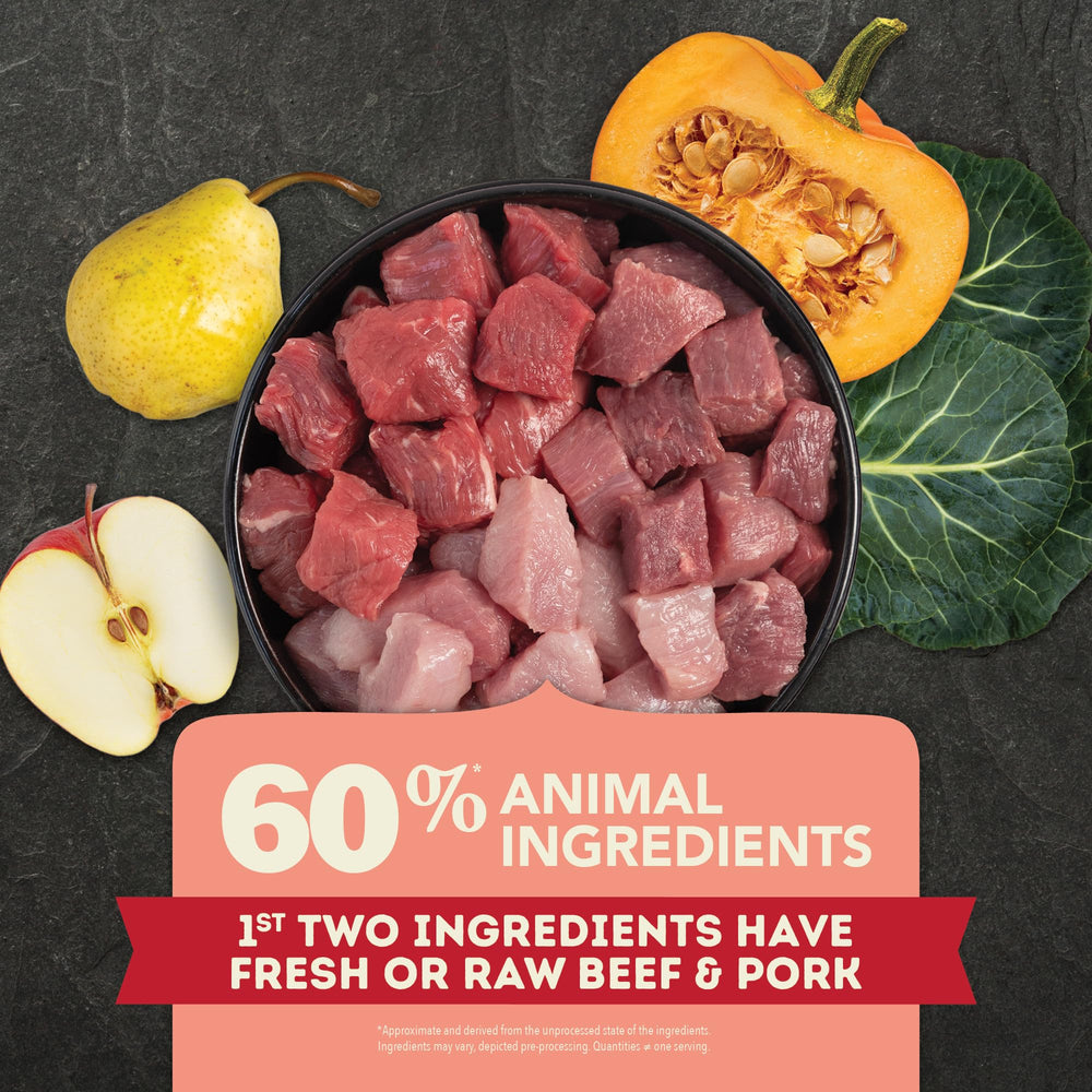 ACANA Frutas y verduras enteras enriquecen la dieta con fibra y micronutrientes.