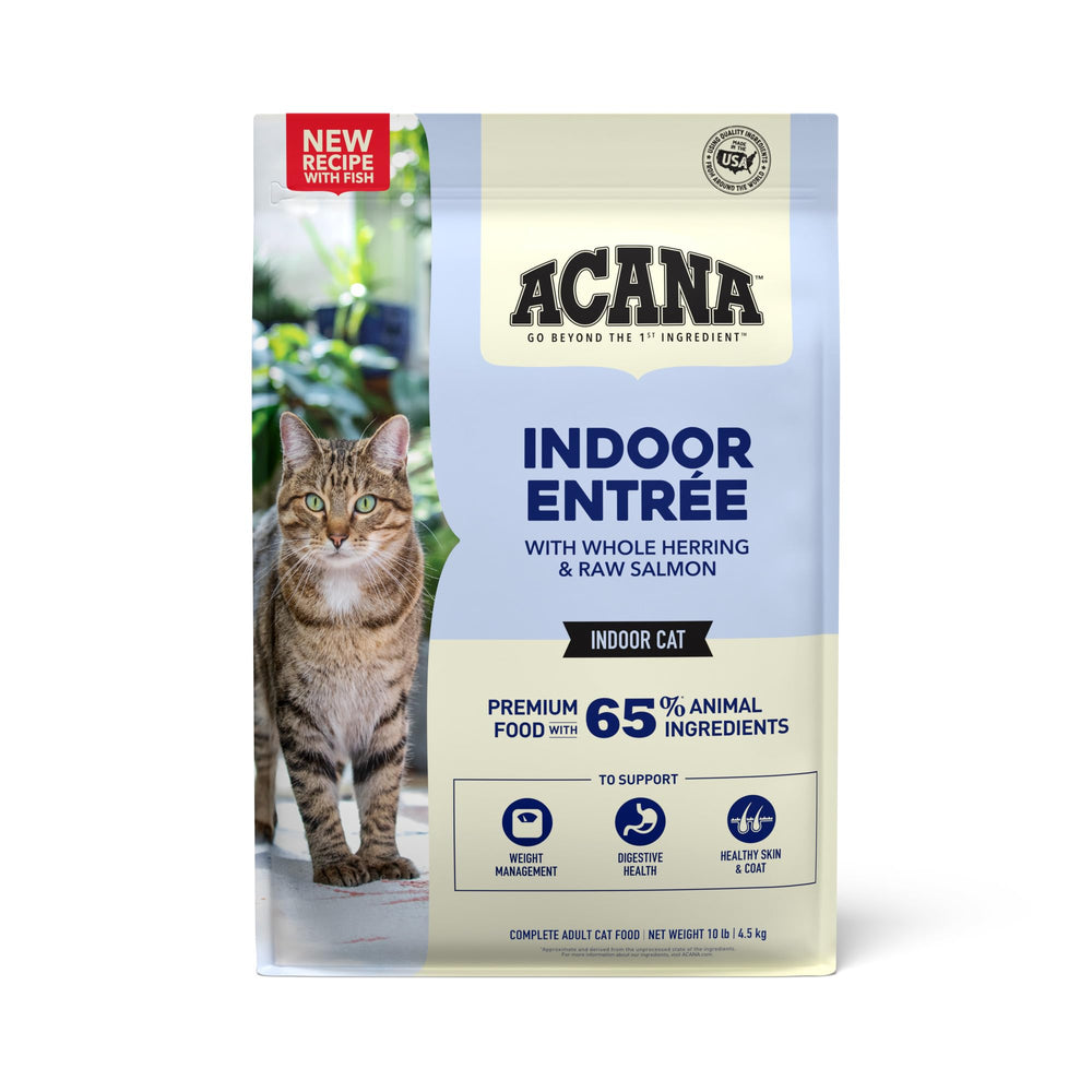 ACANA Indoor Entrée croquetas de alta proteína para felinos activos.