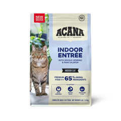 ACANA Indoor Entrée con arenque entero, ideal para gatos de interior y energía diaria.
