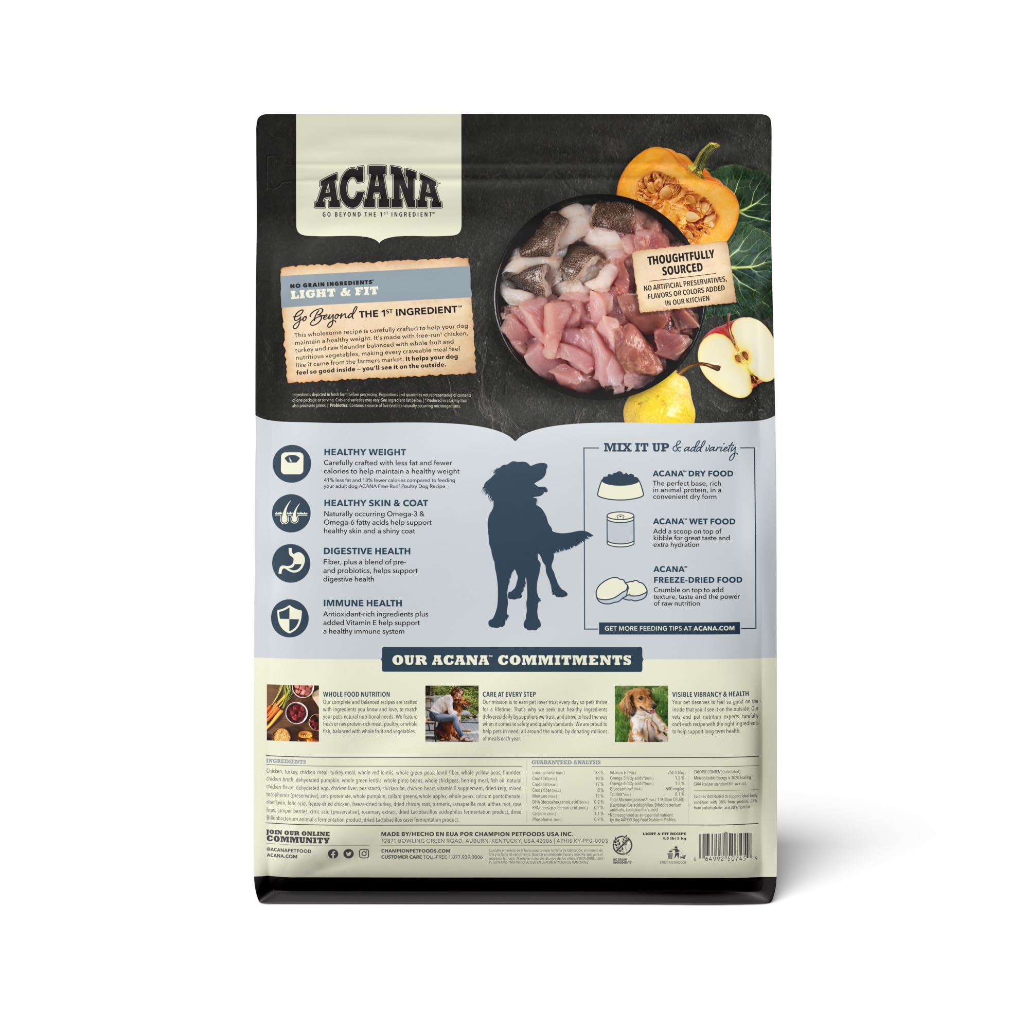 ACANA Light & Fit croquetas alto-proteína para perros activos.
