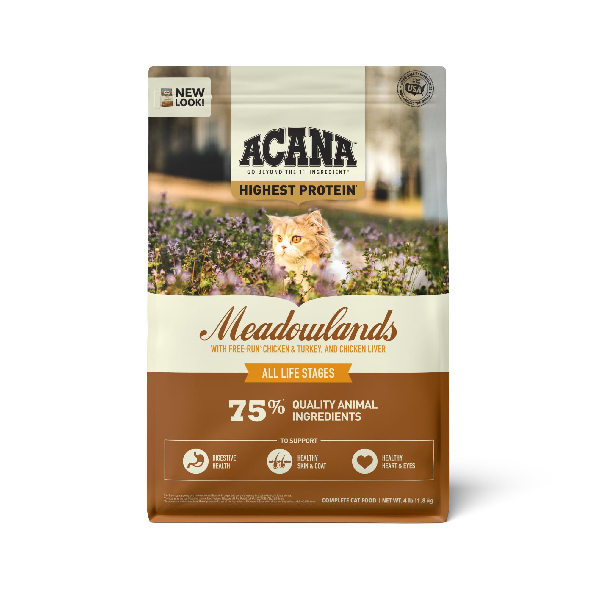 ACANA Meadowlands bolsa 4 lb para gato, nutrición completa para cada comida.