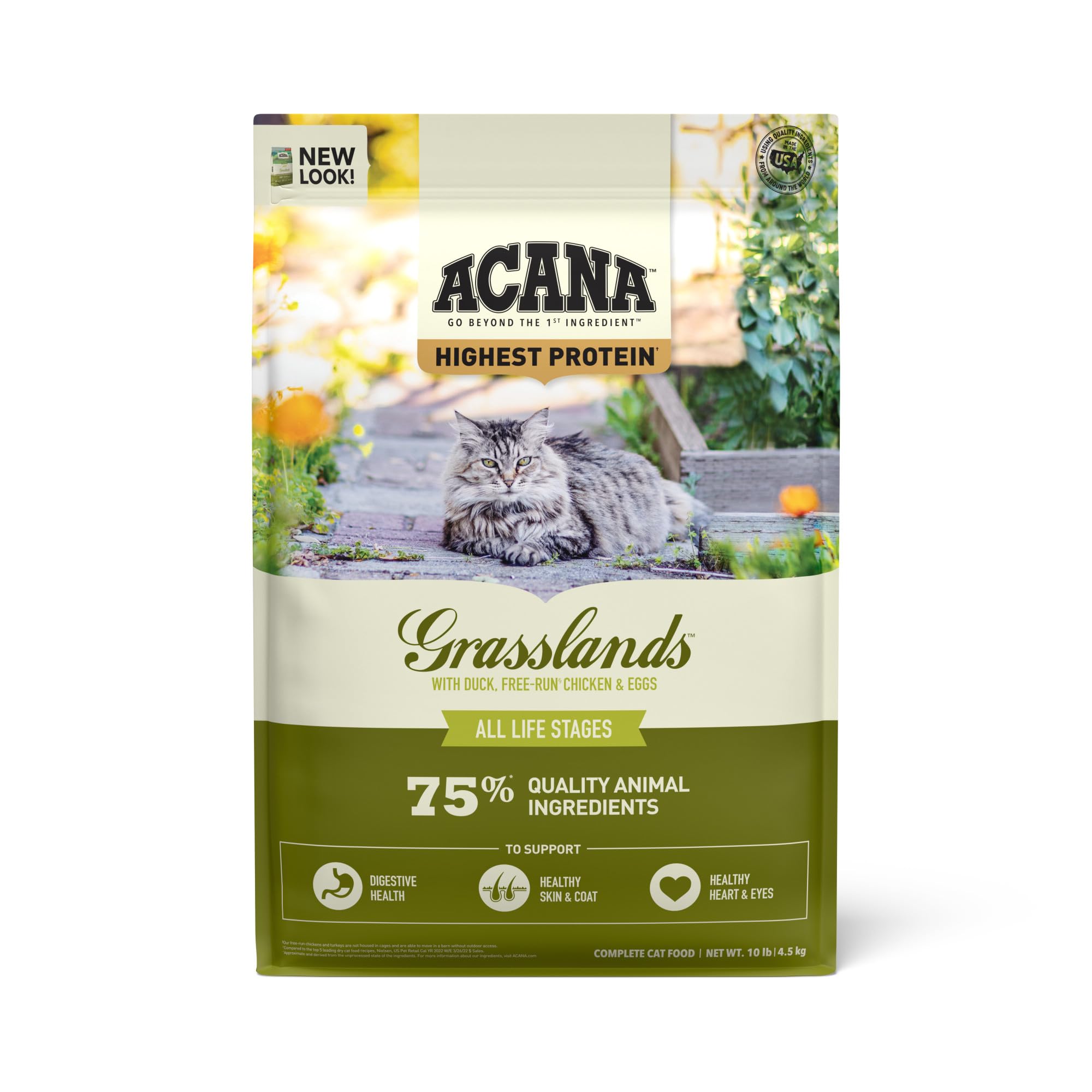 ACANA Grasslands, comida seca para gatos, con proteína animal de alta calidad.