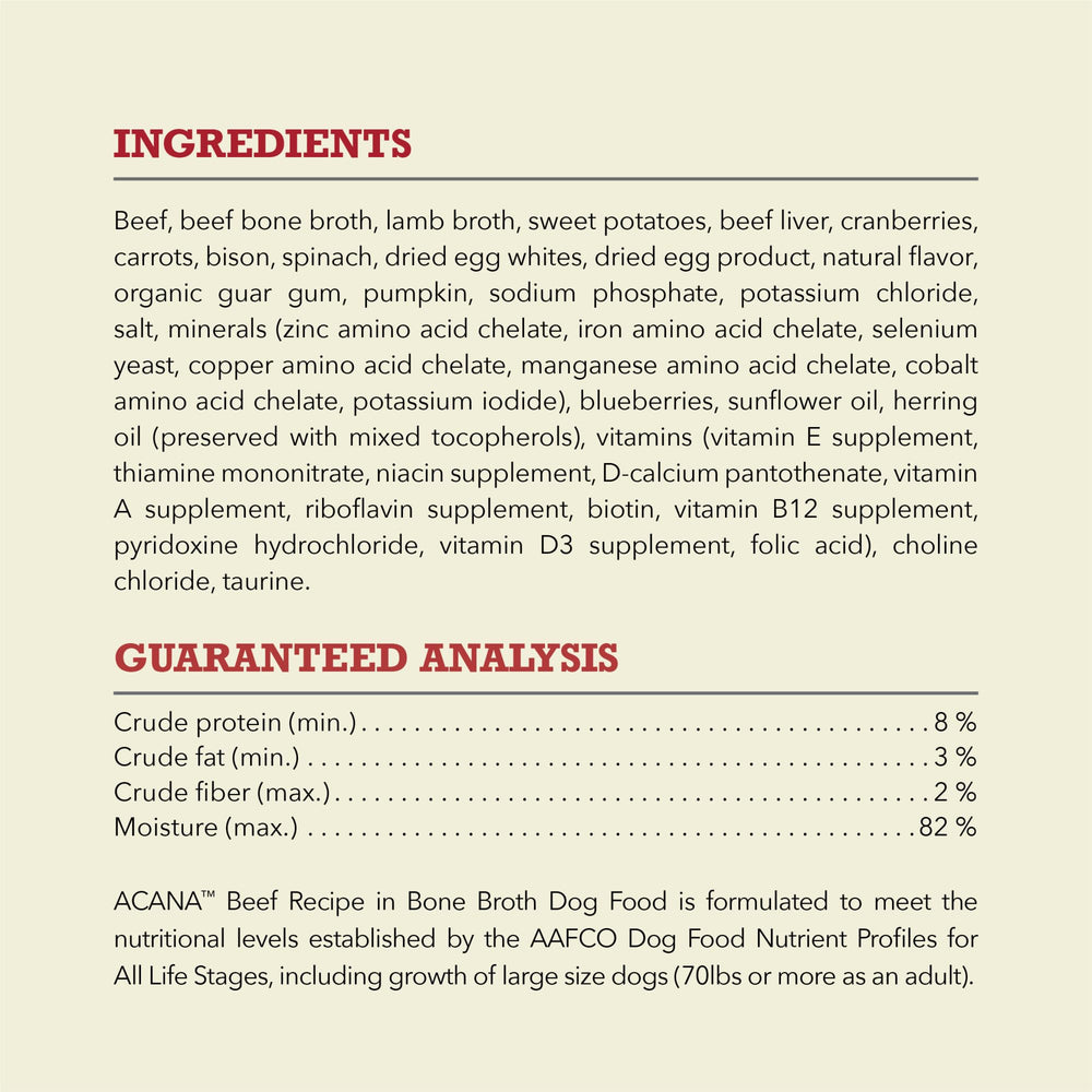 ACANA Premium Chunks Beef Recipe sabor intenso de res para perros exigentes.