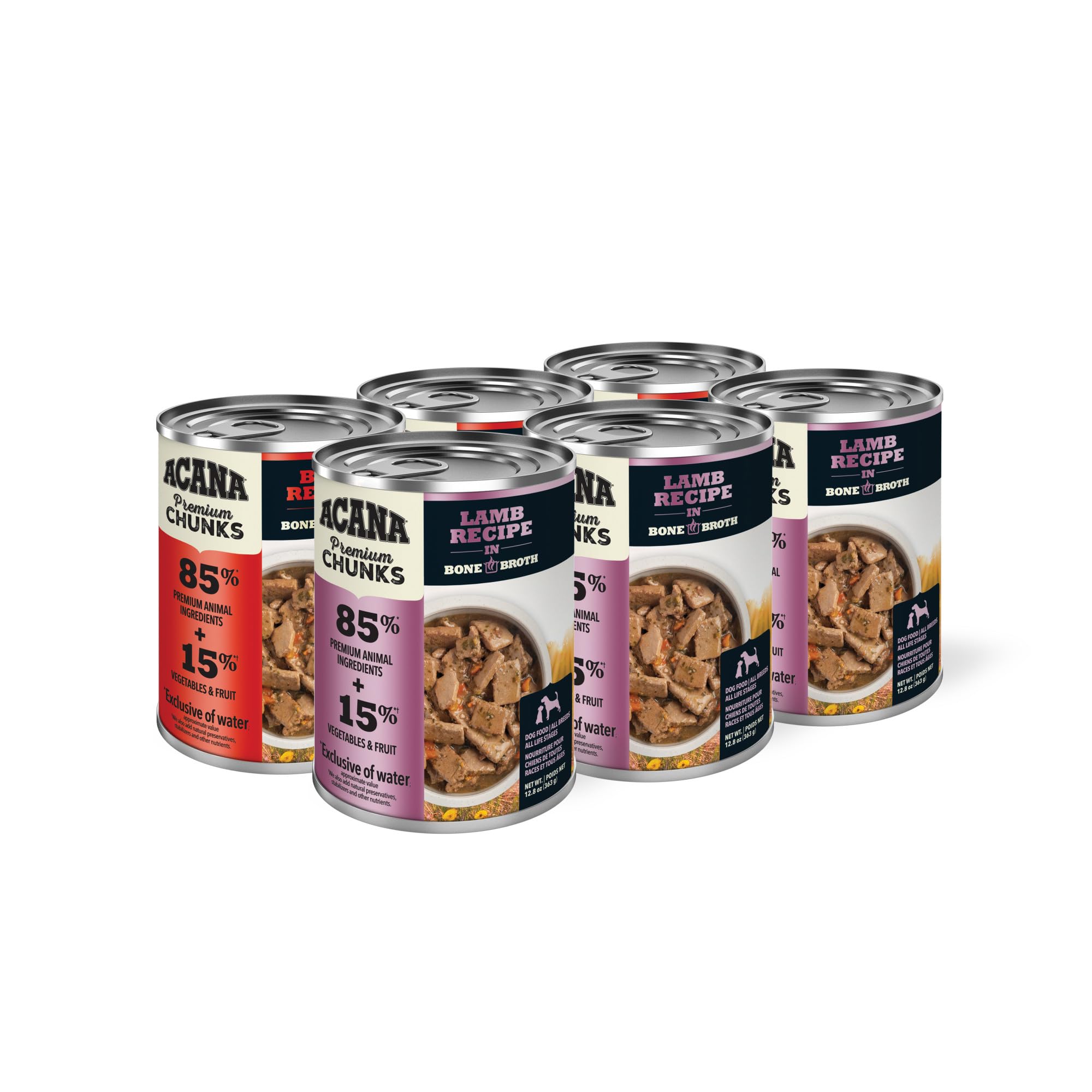 ACANA Premium Chunks detalle de trozos de res en caldo de huesos para sabor.
