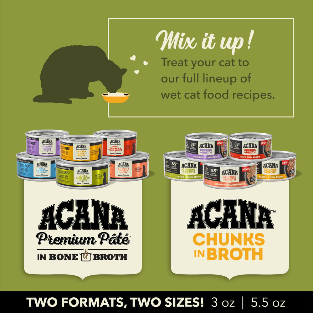 ACANA Premium PATE presentación en latas de 85 g para alimentación diaria.