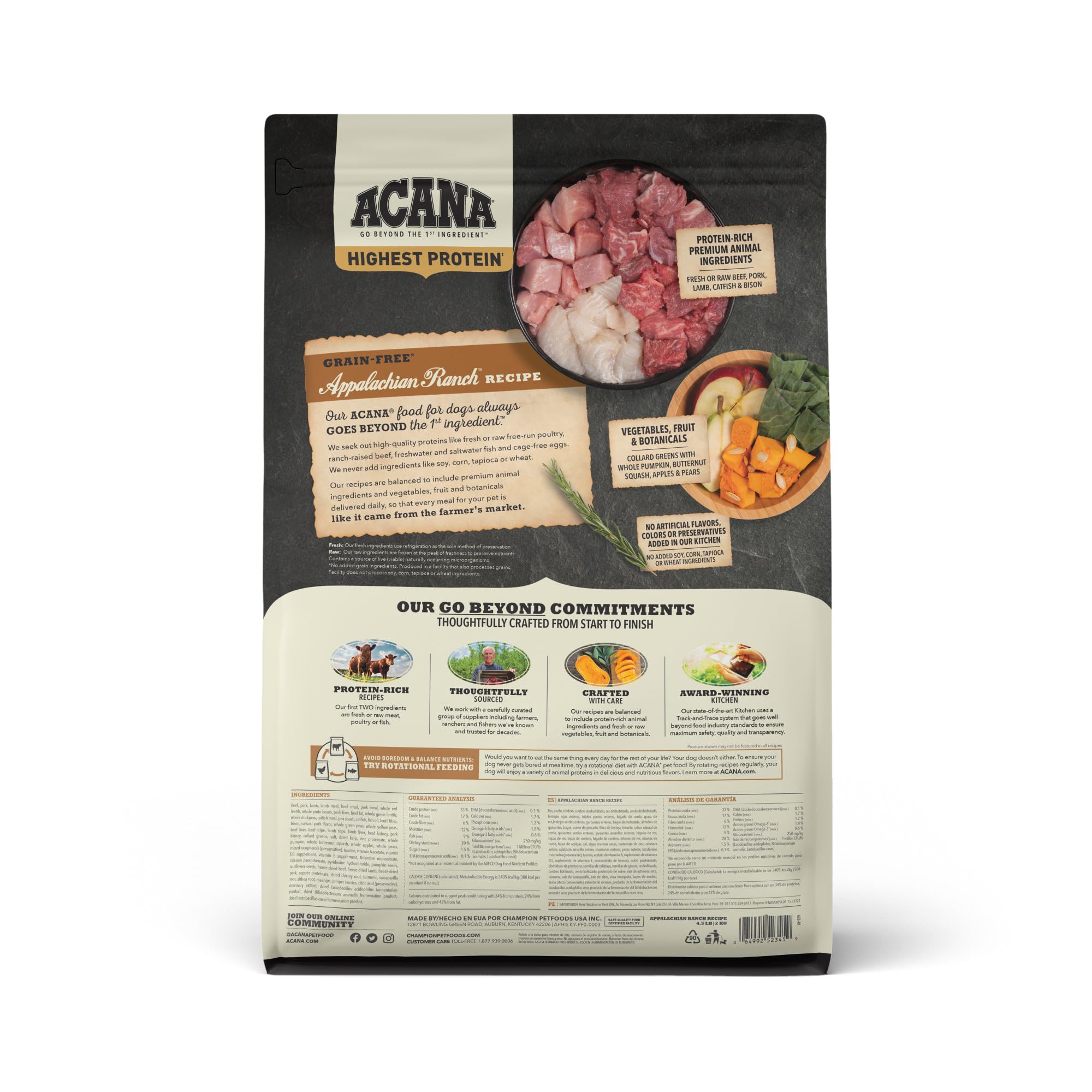 ACANA con carne fresca y pescado de aguas dulces para perros.