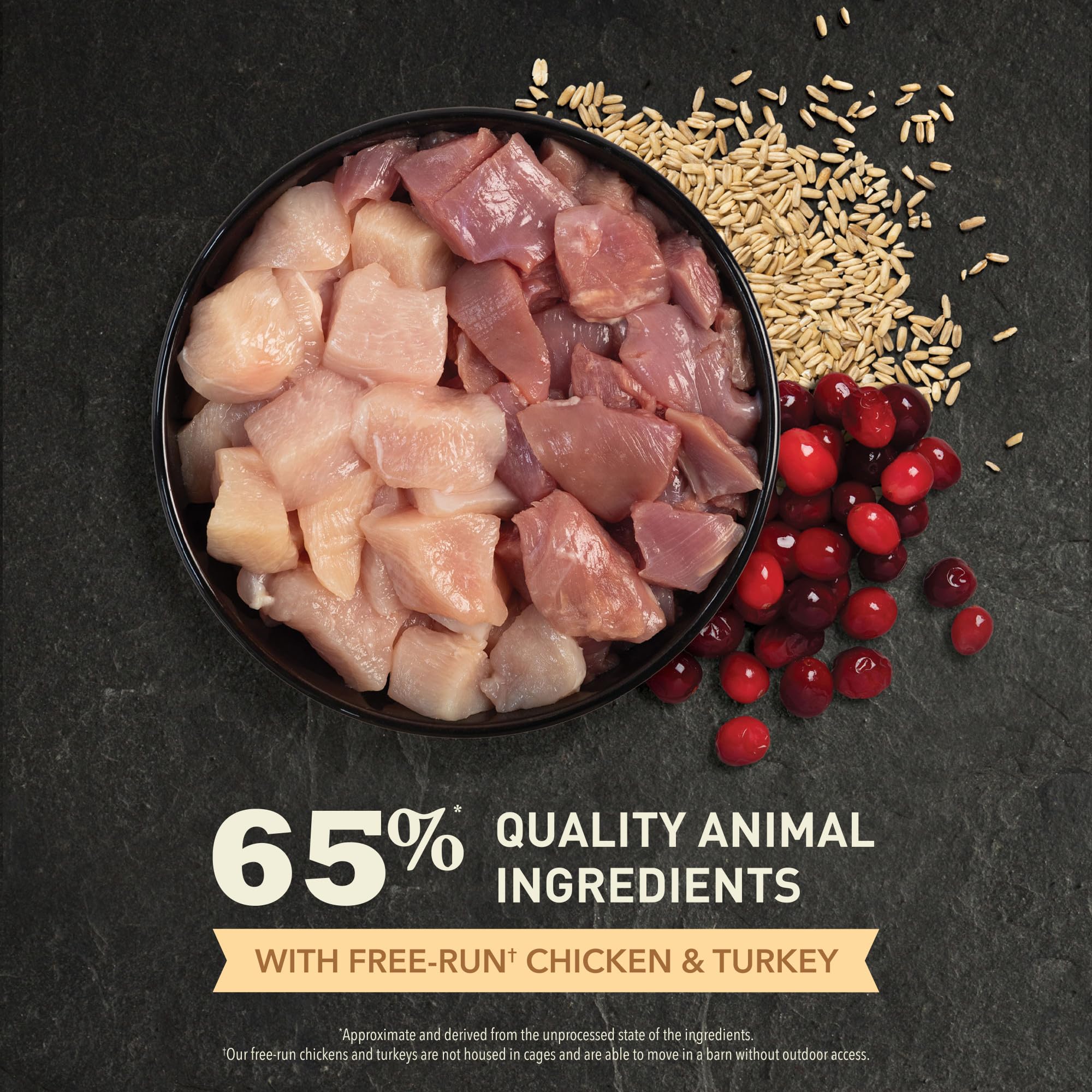 ACANA Senior Entree proteina-alta, enfatiza proteína animal para nutrición equilibrada.