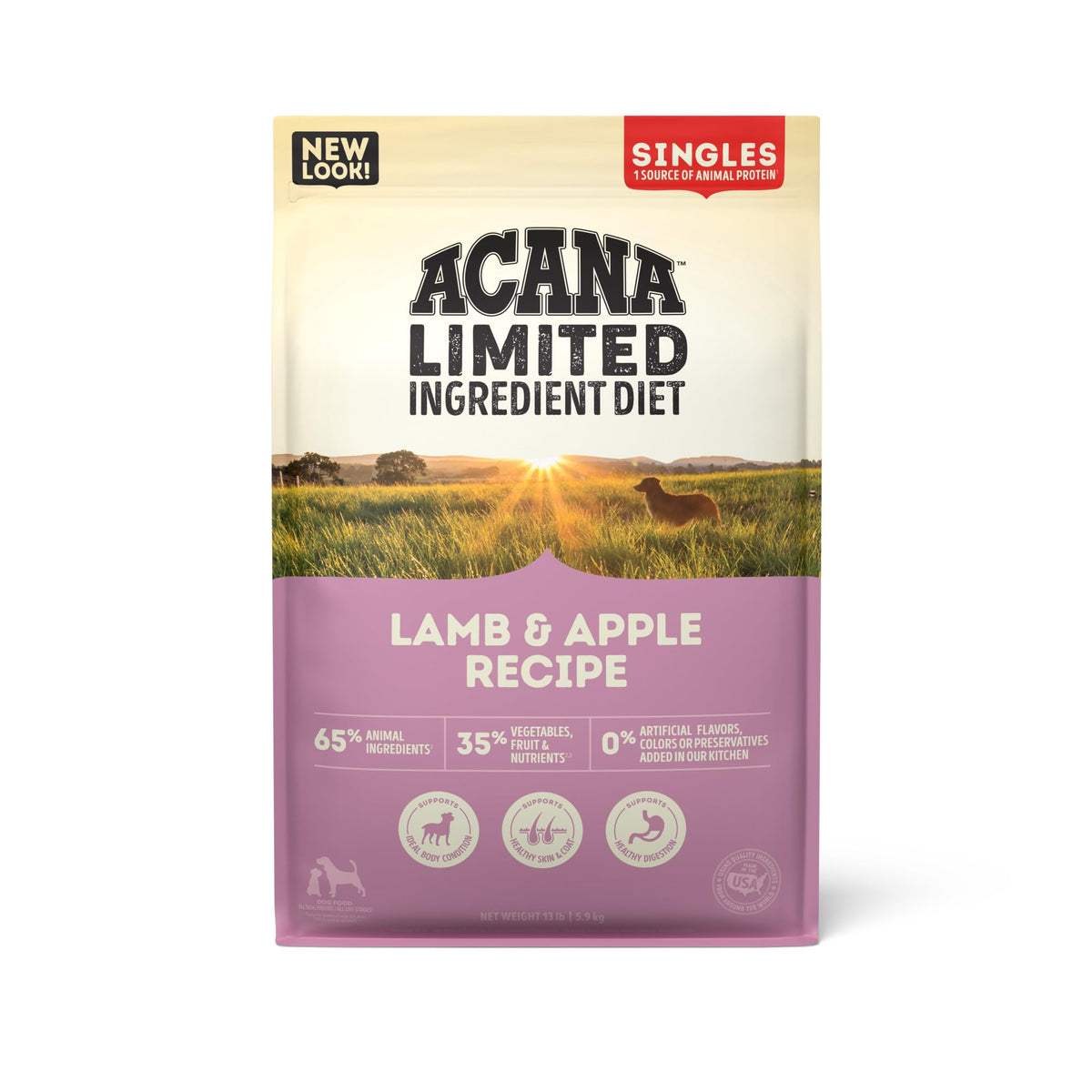 ACANA Singles croquetas de cordero y manzana para perros, sabor crujiente para cada comida