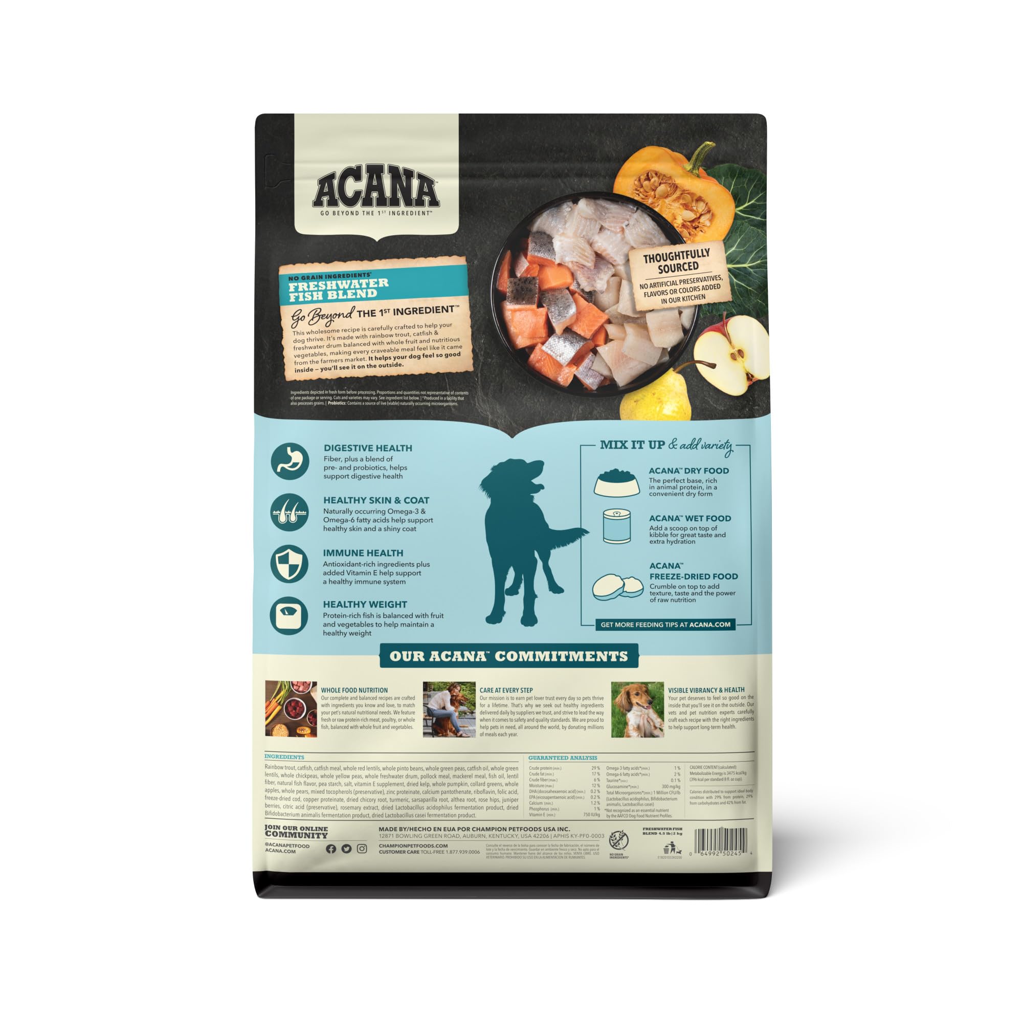 Trucha arcoíris cruda de ACANA, fuente de proteína natural para perros