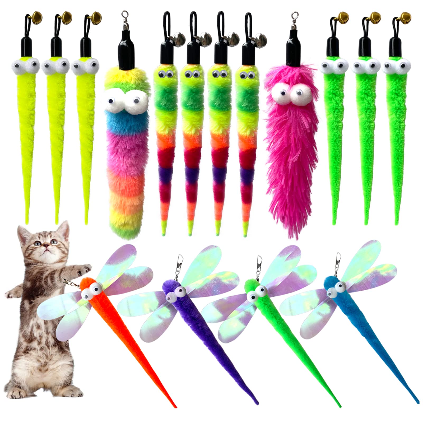 AcceLeah gusanos teaser para gatos: varita colorida para estimular la caza