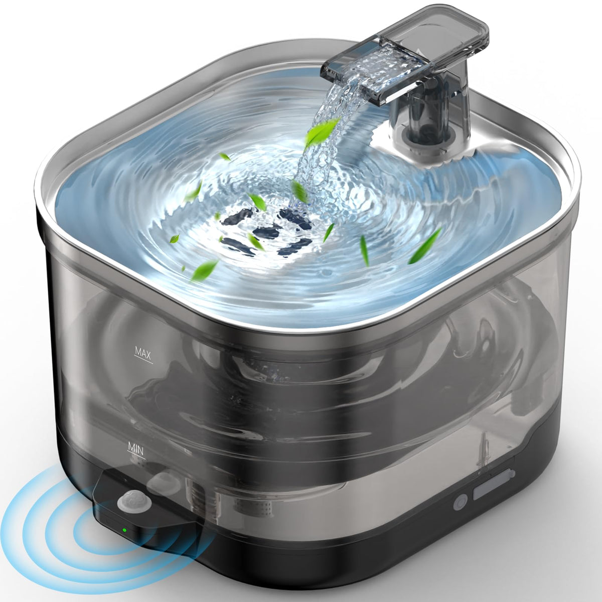 Accokids bebedero gato inalámbrico con tanque desmontable para instalación flexible.