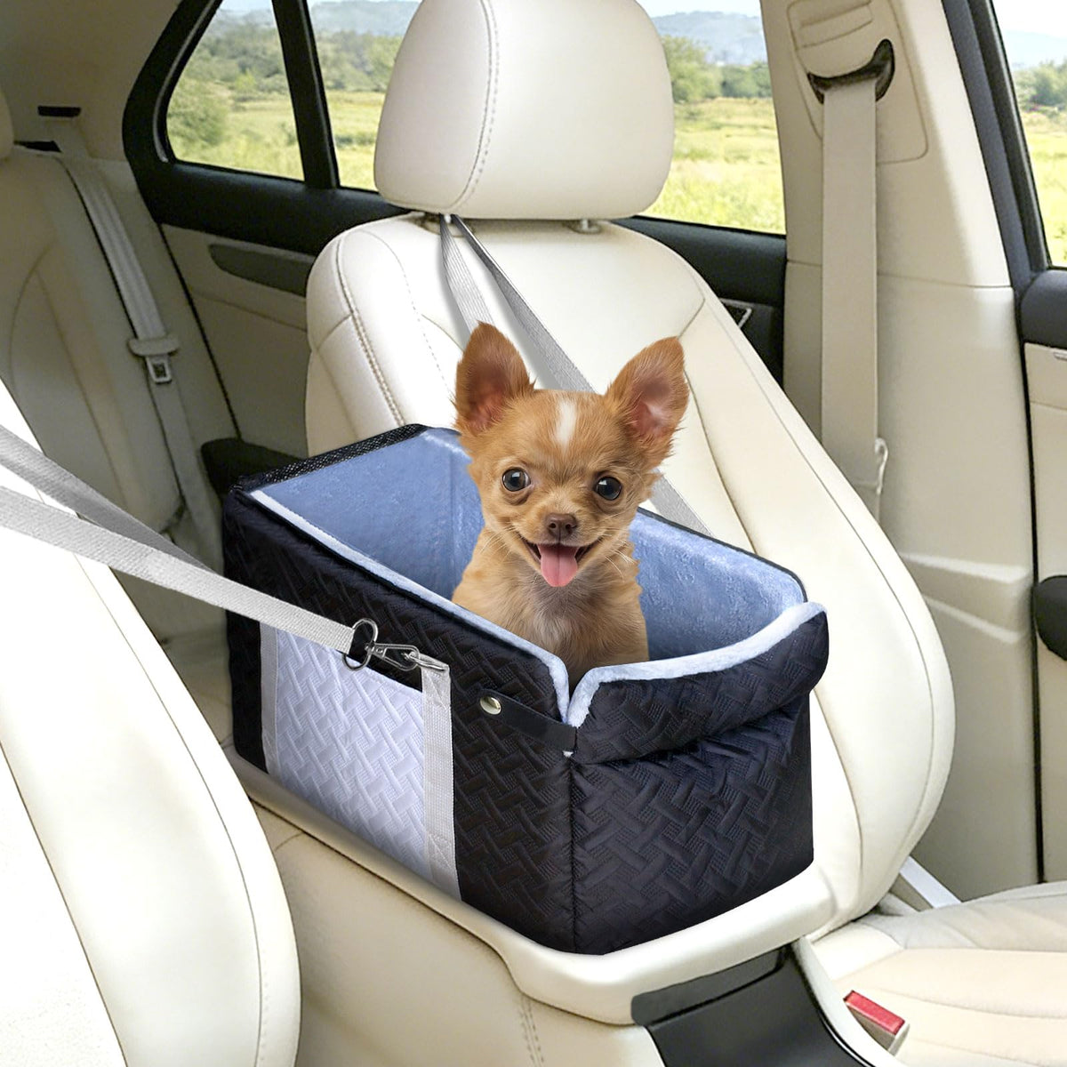 ACMEME asiento para perros pequeños en coche con consola central para mayor seguridad.
