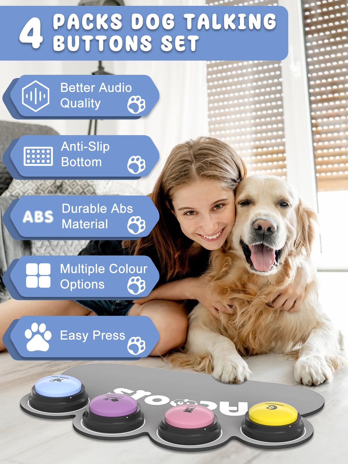 Acools: botones para perro con grabación de 30 segundos, mensajes claros
