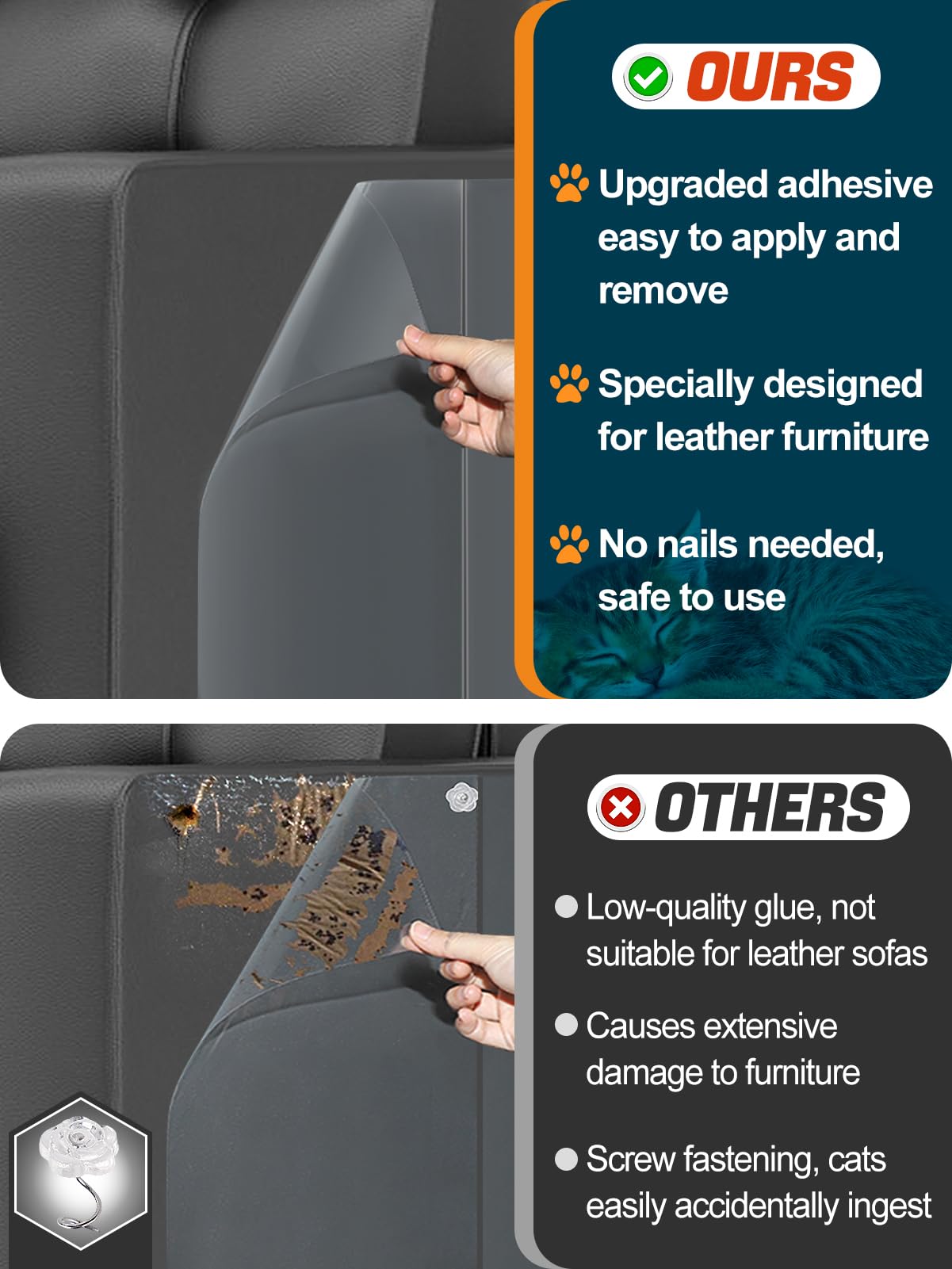 Protector Acostop para sofá de cuero, transparente y adhesivo sin residuo.
