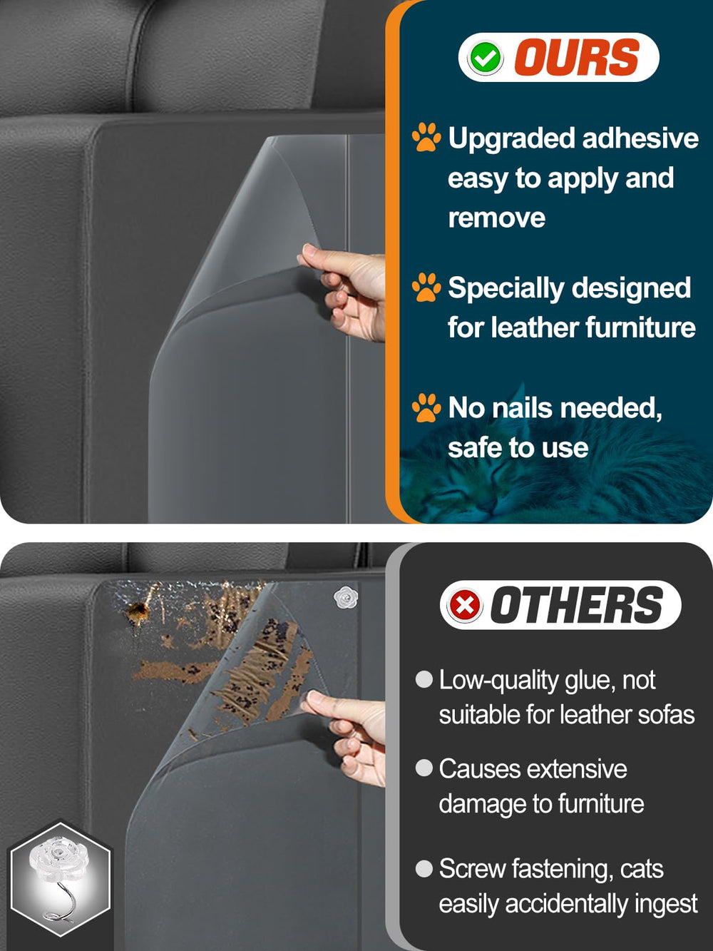 Protector Acostop para sofá de cuero, transparente y adhesivo sin residuo.